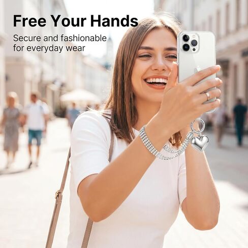 Bloomish Rhinestone Phone Charm Wrist Strap for Women & Girls, Silver in Kuwait