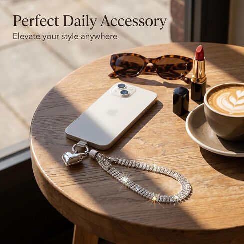 Bloomish Rhinestone Phone Charm Wrist Strap for Women & Girls, Silver in Kuwait