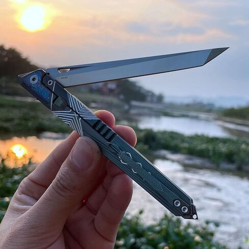 M390 Steel Pocket Knife with Titanium Handle and Deep-Carry Pocket Clip, Lightweight Folding Utility Knife for Men, EDC Tool for Outdoor Camping Work in Kuwait