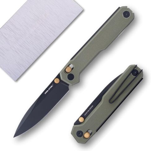 REALSTEEL PERIX Pocket Knife,Folding Knives,Crossbar Lock,3.54" Nitro-V Steel Black PVD Blade,Thumb Stud,G10 Handle,2.88oz,Pocket Clip,EDC Outdoor Indoor,Gifts,Camping Hiking(Black/Green G10) in Saudi Arabia