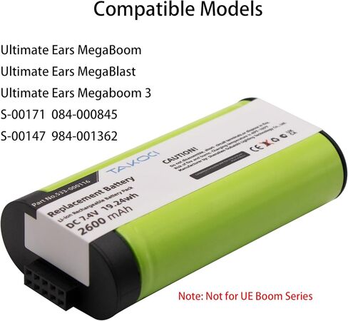 Replacement Battery Compatible with Logitech UE MegaBoom, UE MegaBoom 3, S-00147 S-00171 984-001362 084-000845, fits Part No 533-000138,533-000116,533-000146 7.4V 2600mAh in Kuwait