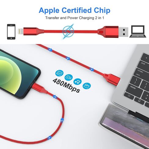 26FT/8M Extra Long iPhone Charger Cord, [Apple MFi Certified] USB A to Lightning Cable, Nylon Braided 2.4A Fast Charging & 480Mbps Data Transfer for iPhone 14-5, iPad, iPod in Kuwait