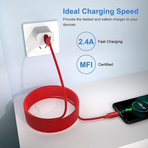 26FT/8M Extra Long iPhone Charger Cord, [Apple MFi Certified] USB A to Lightning Cable, Nylon Braided 2.4A Fast Charging & 480Mbps Data Transfer for iPhone 14-5, iPad, iPod in Kuwait