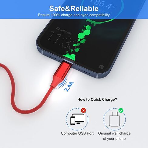 26FT/8M Extra Long iPhone Charger Cord, [Apple MFi Certified] USB A to Lightning Cable, Nylon Braided 2.4A Fast Charging & 480Mbps Data Transfer for iPhone 14-5, iPad, iPod in Kuwait