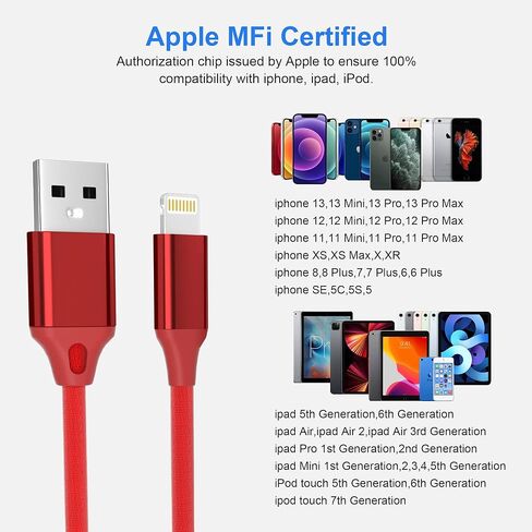 26FT/8M Extra Long iPhone Charger Cord, [Apple MFi Certified] USB A to Lightning Cable, Nylon Braided 2.4A Fast Charging & 480Mbps Data Transfer for iPhone 14-5, iPad, iPod in Kuwait