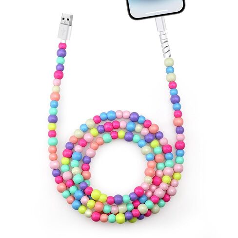 Aolcev for iPhone Charging Cord 66W Fast Charger Cable 3.3FT MFi Certified Cute Star Beaded Phone Charger Cord Pearl USB A Charging Cable for iPhone 14 13 12 11 Pro Max Plus for iPad Pro Love Colorful in Kuwait