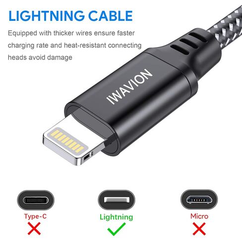 iPhone Charger Cable, 4pack 3ft/1m Lightning Cable Nylon Braided MFi Certified iPhone Cable USB Sync Cord Fast iPhone Charging Cable for iPhone Xs Max X XR 8 7 6s 6 Plus SE 5, iPad mini/Air in Kuwait