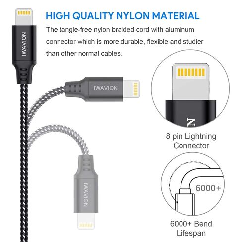 iPhone Charger Cable, 4pack 3ft/1m Lightning Cable Nylon Braided MFi Certified iPhone Cable USB Sync Cord Fast iPhone Charging Cable for iPhone Xs Max X XR 8 7 6s 6 Plus SE 5, iPad mini/Air in Kuwait