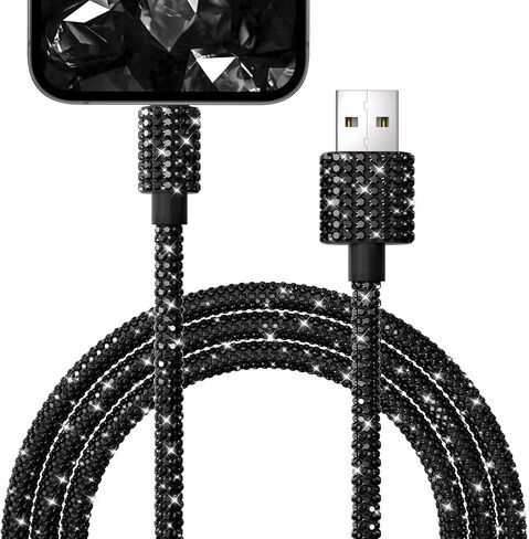 USB Cable 3FT USB Lighti-ning Bling Phone Black Charger Cord for iPhone 14 in Kuwait