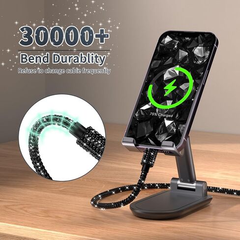 USB Cable 3FT USB Lighti-ning Bling Phone Black Charger Cord for iPhone 14 in Kuwait