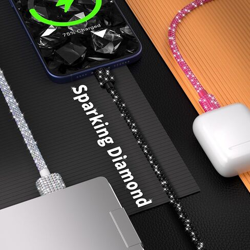 USB Cable 3FT USB Lighti-ning Bling Phone Black Charger Cord for iPhone 14 in Kuwait
