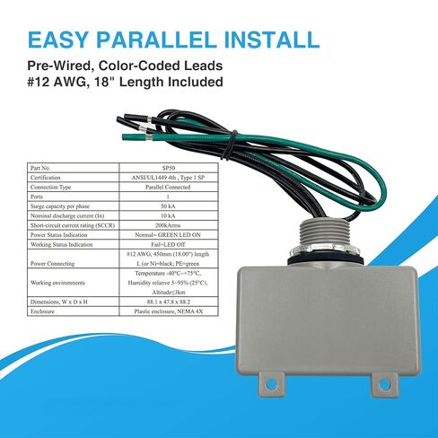 A/C Disconnect Switch with-Fused 240V 30A Disconnect Box,1/2" 4FT, 10THHN Wire-Non-Metallic Connectors, A/C Hook-up Whip Kit,SP50 120/240VAC HVAC Whole House Surge Protective Device - Surge Protector in Kuwait