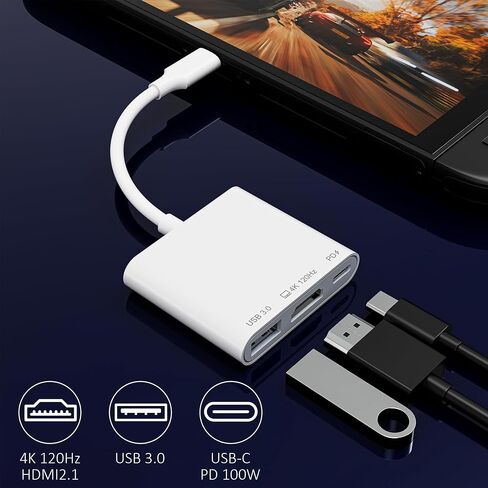 USB-C to HDMI Adapter for iPhone 15/16/17 to TV, 4K@120Hz Ultra HD Display with HDMI 2.1, 100W PD Charging & USB Port, Travel Adapter for MacBook/iPad/Samsung Galaxy/Switch 2 in Kuwait