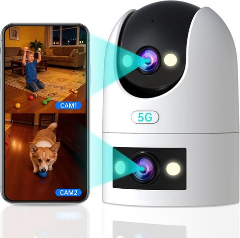 JOOAN 2K Dual Lens Indoor Outdoor Security Camera, 5GHz/2.4GHz WiFi, PTZ Auto Tracking, Motion Detection, 2-Way Audio, IP66 Waterproof, for Baby/Dog/Cat/Elderly, Multi-User Shared, 2Pack in Kuwait