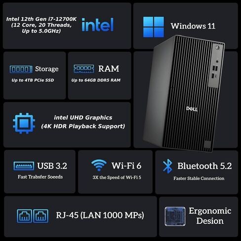 Customized Business Desktop, Next Gen Optiplex, Intel i7-12700K(12 Core, 20Threads), 32GB/ 64GB DDR5 RAM, / 1, 2, 4TB SSD, Dual Monitor Support, Ultra Quiet Design, Windows 11Pro in Kuwait