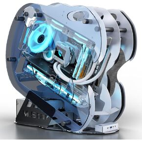 MegaPC Upgraded Open-Frame Mid-Tower Micro-ATX/Mini-ITX Gaming PC Case, Tempered Glass Side Panel, Pre-Installed ARGB PWM Fan, with USB3.0, Type-C, 240mm Radiator Support (White) in Kuwait