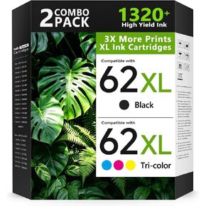 62XL Ink Cartridges Combo Pack Replacement for HP Ink 62 62XL Ink for HP Envy 5540 5549 5640 5660 7640 7645 for OfficeJet Mobile 250 200 for OfficeJet 5740 5741 8040 (1 Black 1 Tri-Color) in Kuwait