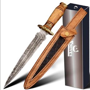 Hand Made Damascus Steel Collectible Knife Handle Camel Bone with Brass Inserts (White) in Kuwait