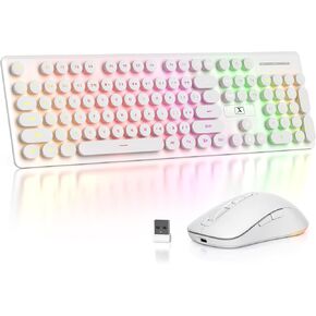 Blue Wireless Keyboard and Mouse, Typewriter Rechargeable Backlit Cute Keyboard with Round Keycaps, Soft Typing, Sleep Mode, 2.4GHz Full Size Wireless Quiet Key Board for Computer, Laptop, PC (Blue) in Kuwait