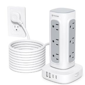 TROND Retractable Power Strip Tower 5 ft for Easy Cable Management, White in Kuwait