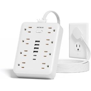 Surge Protector Power Strip, 8 Outlets, 6 USB, 5FT Flat Plug, White in Kuwait