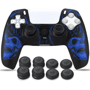 YoRHa Laser Carving Silicone Skin for PS5 Controller x 1(Skulls Blue) with Exclusive Thumb Grips x 8 in Kuwait