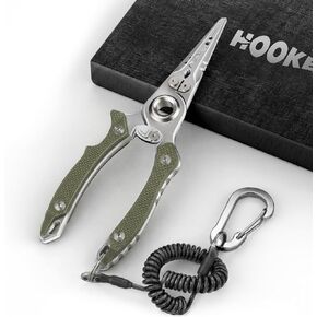 HOOK-EZE Anti-Twist Fishing Pliers with Multi-Function Design, 7.1" Saltwater 17-4 Stainless Steel Fishing Gear with G10 Handles, Split Ring Pliers, Fish Hook Remover Tool - Black/White in Kuwait