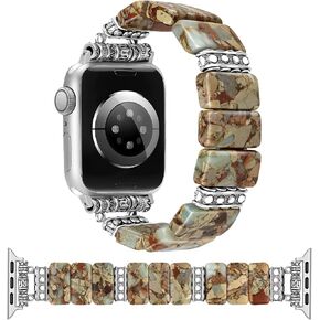 Newlibery Beaded Natural Stone Bracelet Band Women Compatible with Apple Watch 38/40/41/42mm(S10/11) Boho Elastic Western Vintage Imperial Stone Strap for iWatch Series 11/10/9/8/7/6/5/4/3/2/1/SE in Kuwait