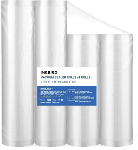 INKBIRD 4 Rolls Vacuum Sealer Bags, 11" x 25' 2 Rolls & 8" x 25' 2 Rolls Vacuum Sealer Rolls for Food Saver, Sous Vide Bags Food Storage Freezer Sealer Bag for Cooking with BPA Free in Kuwait