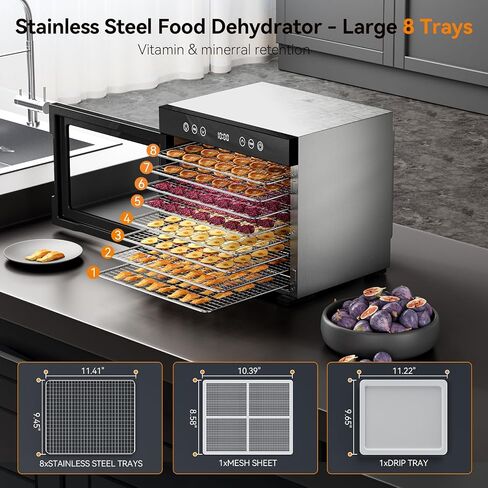 PSIIDAN Food Dehydrator Machine 8 Trays Stainless Steel 650W Faster Dryer in Kuwait