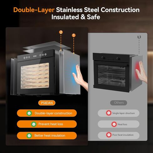 PSIIDAN Food Dehydrator Machine 8 Trays Stainless Steel 650W Faster Dryer in Kuwait