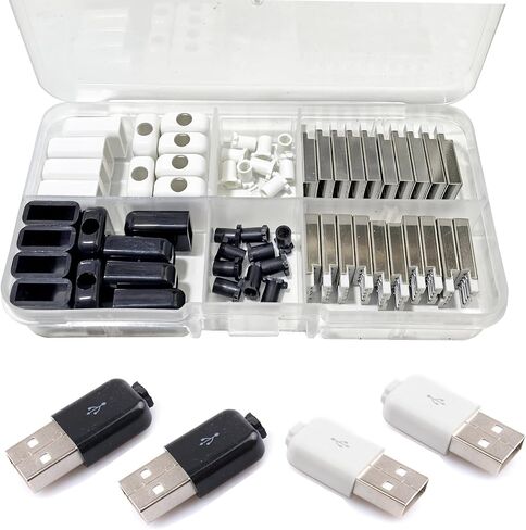 20 Sets 4 Pin USB A Male Solder Connector, 4-Pin Type A Replacement Plug, 480Mbps High Speed, DIY Wire Repair & Cable Replacement(Black & White) in Kuwait