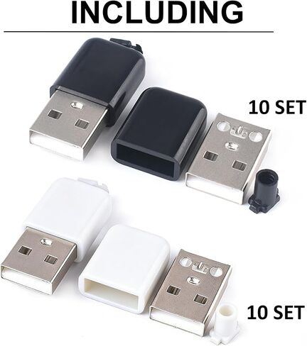 20 Sets 4 Pin USB A Male Solder Connector, 4-Pin Type A Replacement Plug, 480Mbps High Speed, DIY Wire Repair & Cable Replacement(Black & White) in Kuwait