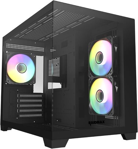 RAIDMAX i600 Compact Micro ATX Gaming Case, Dual Chamber Design, Panoramic Tempered Glass, Pre-Installed 3X 120mm ARGB Fans, Supports 240/360mm Liquid Cooler, Max GPU Length 400mm (Black Combo) in Kuwait