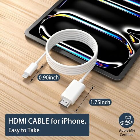 Lightning to HDMI Adapter for iPhone to TV, 10FT Cable 1080P Apple Lightning Digital AV Adapter Sync Screen Connector Compatible for iPhone 14 13 12 11 Pro Max XS XR to HDTV Monitor Projector in Kuwait