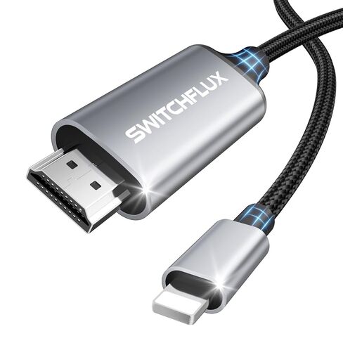 HDMI Adapter Cable Compatible with iPhone 14/13/12/11/X/XR/XS/8/7/6 to TV/Monitor/Projector, 1080P@60Hz Plug & Play Screen Mirroring Cord for Videos/Games/Movies/Presentations - 10FT in Kuwait