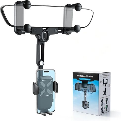 alpmosn Car Phone Holder, Anti-Shake Rear View Mirror Phone Holder for Car, 360° Rotating and Retractable Rearview Mobile Holder for Car, Fit for Almost Smartphones & Bigger Vehicle in Kuwait