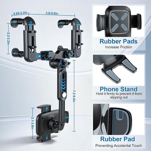 alpmosn Car Phone Holder, Anti-Shake Rear View Mirror Phone Holder for Car, 360° Rotating and Retractable Rearview Mobile Holder for Car, Fit for Almost Smartphones & Bigger Vehicle in Kuwait