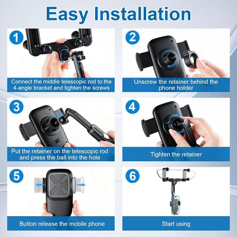 alpmosn Car Phone Holder, Anti-Shake Rear View Mirror Phone Holder for Car, 360° Rotating and Retractable Rearview Mobile Holder for Car, Fit for Almost Smartphones & Bigger Vehicle in Kuwait