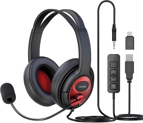 MAIRDI USB Headset with Microphone, Type-C/USB/3.5mm Jack 3-in-1 PC Headset, Computer Headset with Mic Noise Canceling for Teams Call Centers Skype Zoom Home Office Dragon Nuance Dictation in Kuwait