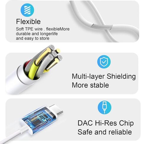3 Pack USB C Headphones for iPhone 17/16/15 Pro Max iPad Plus TypeC Earphones with Microphone Volume Control USBC Wired Earbuds USB Type C Earphone for Samsung S25 Ultra S24 S23 S22 （1.2M/4Ft） in Kuwait