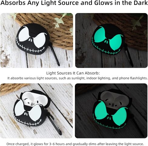 CCXNAS for AirPods 4 Case Cover with Cleaner kit, Glow in The Dark, Black in Kuwait