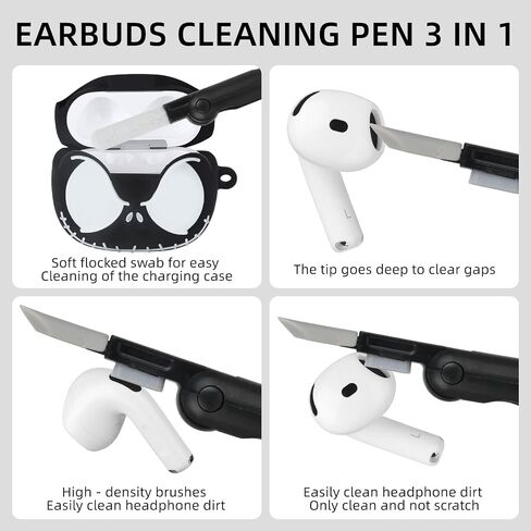 CCXNAS for AirPods 4 Case Cover with Cleaner kit, Glow in The Dark, Black in Kuwait