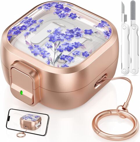 for Samsung Galaxy Buds 4 Pro Case/Buds 4 Case 2026, with Safety Lock Hard Cute Earbuds Cover -Black Gold Flower in Kuwait