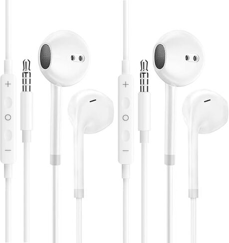 Wired Earphones with 3.5mm Jack with Mic for Smartphones, Tablets, 2 Pack in Kuwait