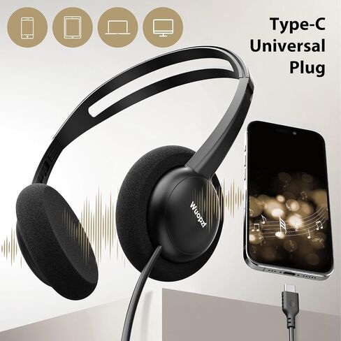 Wired On-Ear Headphones USB C Lightweight Portable with Microphone in Kuwait