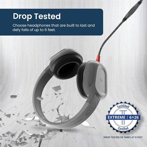 Brenthaven Rugged 2 Wired Headphones No Mic | 3.5 mm - Long Tangle Free Chew-Proof Cord - Reliable Drop Tested and Comfortable for Kids K-12 Students Classroom and School Use - Gray in Kuwait