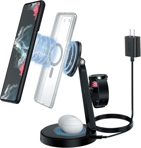 Wireless Charger for Samsung | 3-in-1 Charging Station for Samsung Galaxy S25/S24/S23/S22 & Watch 7/6/5/Buds | MagSafe Charger for iPhone 16/15/14/13/12 | Compatible with Apple AirPods in Kuwait