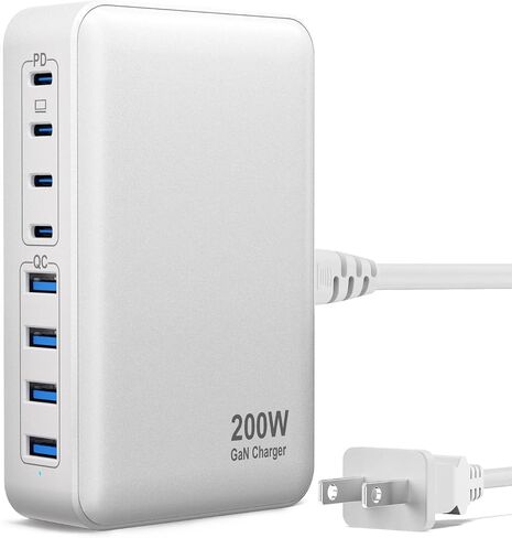 200W USB C Charger USB C Charger Block,Upgraded GaN III 8-Port Fast Charging Station Hub,PD 65W Laptop Charging Adapter Compatible with MacBook Pro/Air,DELL,Steam Deck,iPhone 16/15/14,Galaxy S23/22 in Kuwait