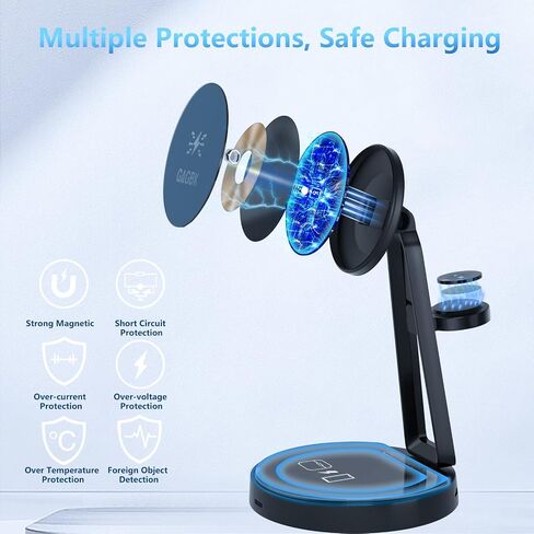 Wireless Charger for Samsung | 3-in-1 Charging Station for Samsung Galaxy S25/S24/S23/S22 & Watch 7/6/5/Buds | MagSafe Charger for iPhone 16/15/14/13/12 | Compatible with Apple AirPods in Kuwait